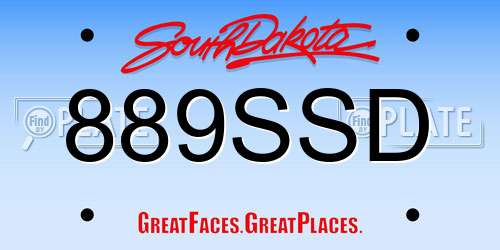 889SSD South Dakota License Plate