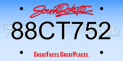 88CT752 South Dakota License Plate