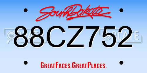 88CZ752 South Dakota License Plate
