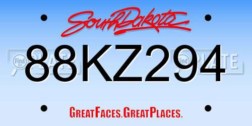 88KZ294 South Dakota License Plate