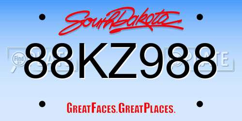 88KZ988 South Dakota License Plate