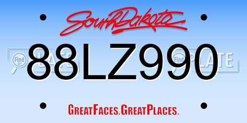 88LZ990 South Dakota License Plate