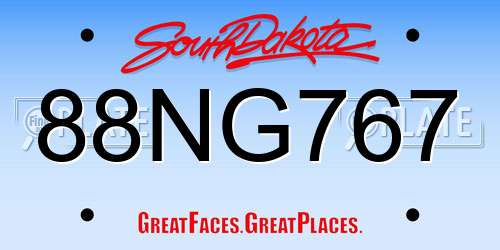 88NG767 South Dakota License Plate
