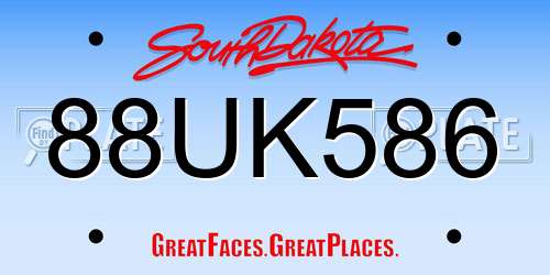 88UK586 South Dakota License Plate