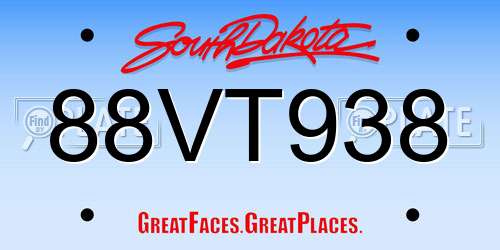 88VT938 South Dakota License Plate