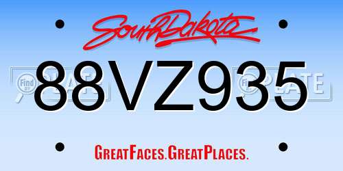 88VZ935 South Dakota License Plate