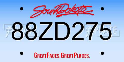 88ZD275 South Dakota License Plate