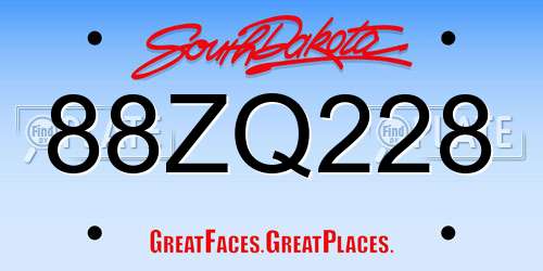 88ZQ228 South Dakota License Plate