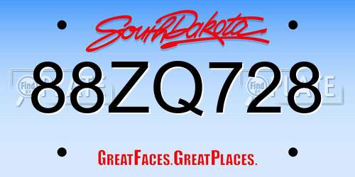 88ZQ728 South Dakota License Plate