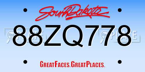 88ZQ778 South Dakota License Plate