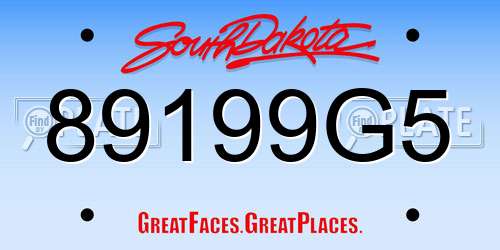 89199G5 South Dakota License Plate