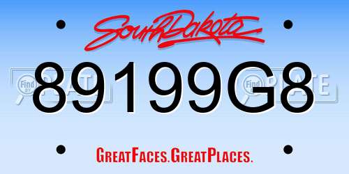 89199G8 South Dakota License Plate