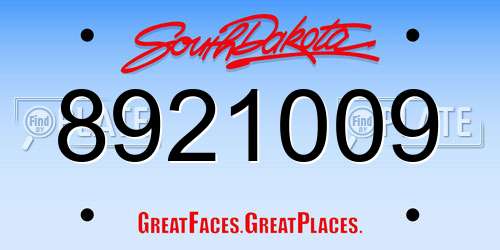8921009 South Dakota License Plate