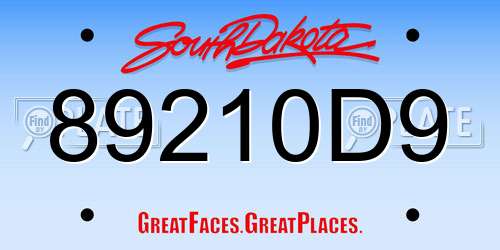 89210D9 South Dakota License Plate