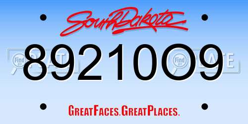 89210O9 South Dakota License Plate