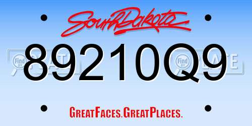 89210Q9 South Dakota License Plate