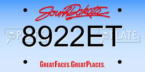 8922ET South Dakota License Plate