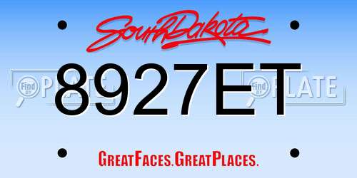 8927ET South Dakota License Plate