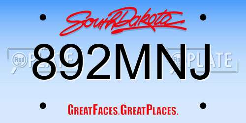 892MNJ South Dakota License Plate