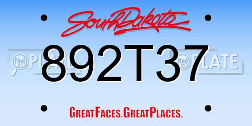 892T37 South Dakota License Plate