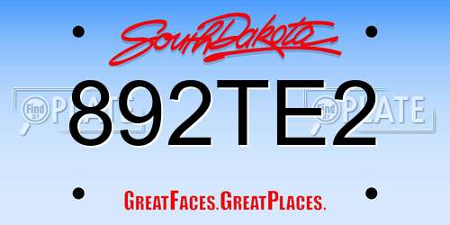 892TE2 South Dakota License Plate