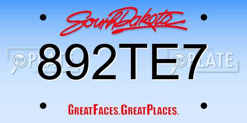 892TE7 South Dakota License Plate