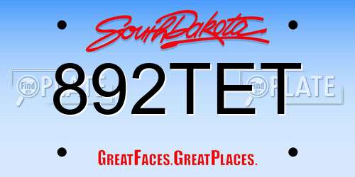 892TET South Dakota License Plate