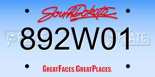 892W01 South Dakota License Plate