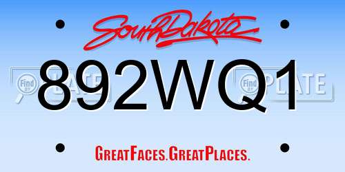 892WQ1 South Dakota License Plate