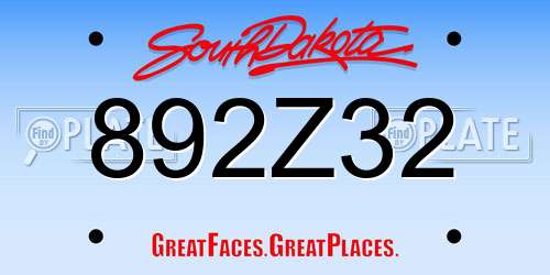 892Z32 South Dakota License Plate