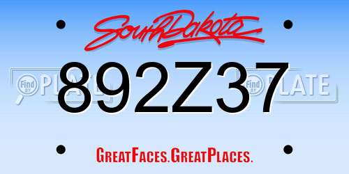 892Z37 South Dakota License Plate