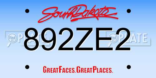 892ZE2 South Dakota License Plate