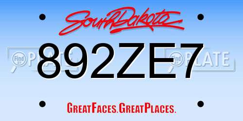 892ZE7 South Dakota License Plate