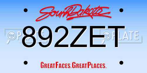 892ZET South Dakota License Plate
