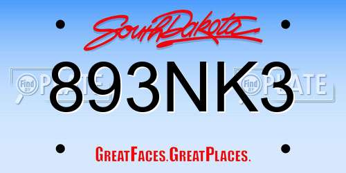 893NK3 South Dakota License Plate