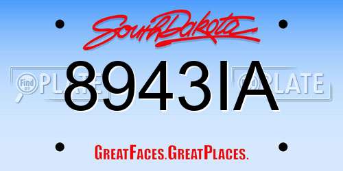 8943IA South Dakota License Plate