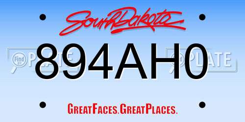894AH0 South Dakota License Plate
