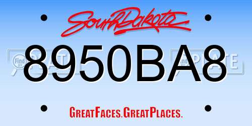 8950BA8 South Dakota License Plate