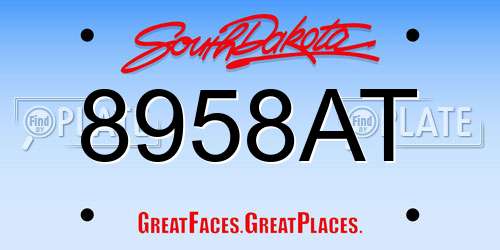 8958AT South Dakota License Plate