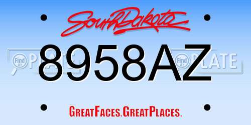 8958AZ South Dakota License Plate
