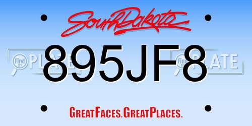 895JF8 South Dakota License Plate