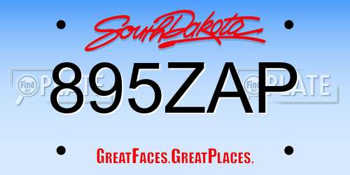 895ZAP South Dakota License Plate
