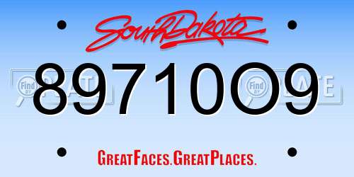 89710O9 South Dakota License Plate