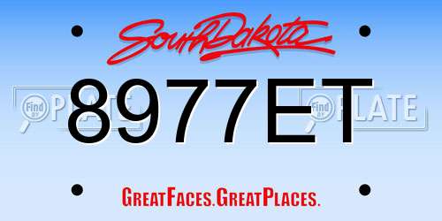 8977ET South Dakota License Plate
