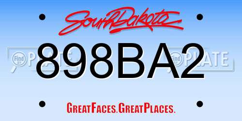 898BA2 South Dakota License Plate