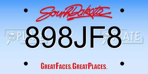 898JF8 South Dakota License Plate