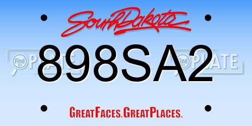 898SA2 South Dakota License Plate
