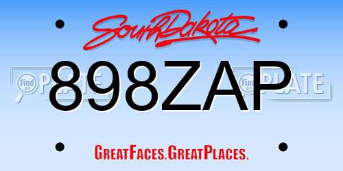 898ZAP South Dakota License Plate
