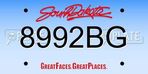 8992BG South Dakota License Plate