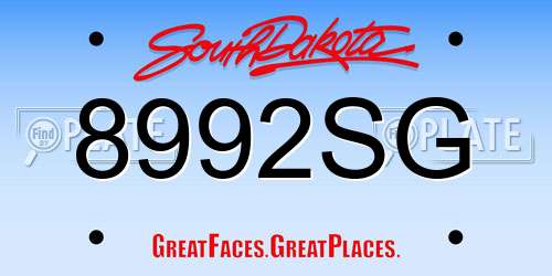 8992SG South Dakota License Plate